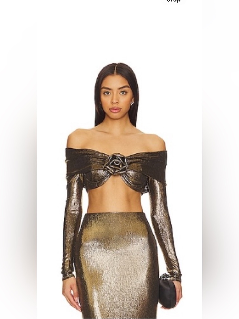 Camila Coelho Metallic Gold Long Sleeve Rosette Sheath Dress